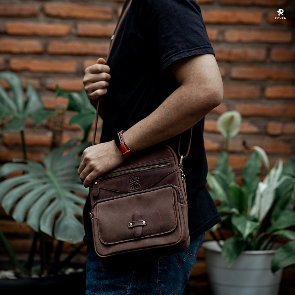 PROMO Tas Selempang Kulit Pria Reven Rover Sling Bag Branded Original Kulit Sapi Asli Premium