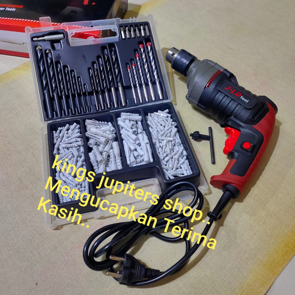 2PC JLD bor 10mm ATAU 13mm VARIABEL SPEED BESI KAYU + MATA BOR SET 104 135