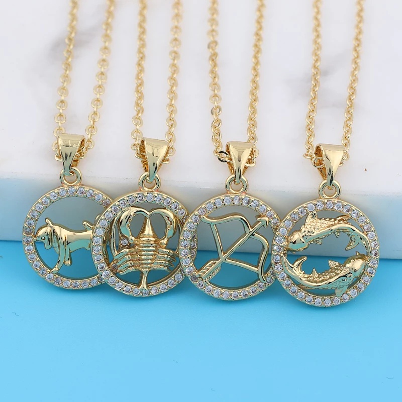 Kalung Rantai Desain 12 Zodiak Aries Libra Scorpio Capricorn Aquarius Untuk Pria Dan Wanita