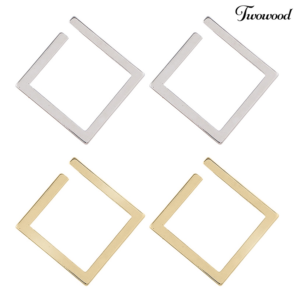 1 Pasang Anting Stud Bentuk Persegi Geometris Model Terbuka Bahan Alloy Untuk Wanita