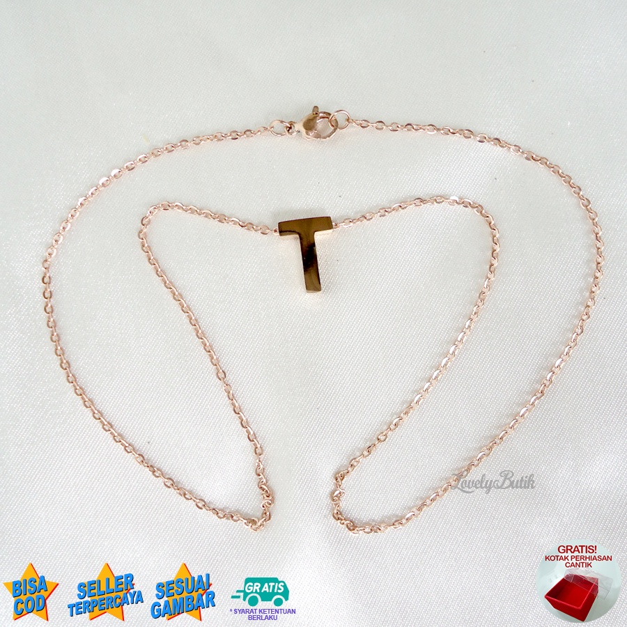 Lovelybutik Kalung Titanium Inisial Abjad Nagita 4ccent Kalung Alfabet Huruf Titanium  M,R,T,W,Y Warna Rosegold Bonus Kotak Perhiasan