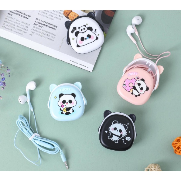 [XY-71] Set Headset Earphone PANDA Earphones / Wadah Earphone Kartun Animal Panda Lucu / Earphone Karakter Hewan PANDA
