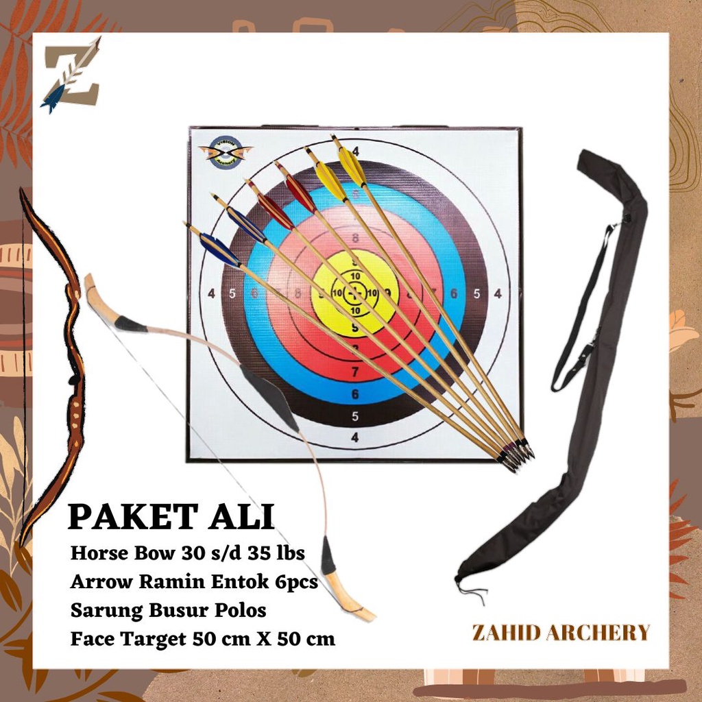 PAKET PANAHAN HORSEBOW LENGKAP (Horse Bow 30 s/d 35 lbs Arrow, Quiver, dll) - PAKET ALI