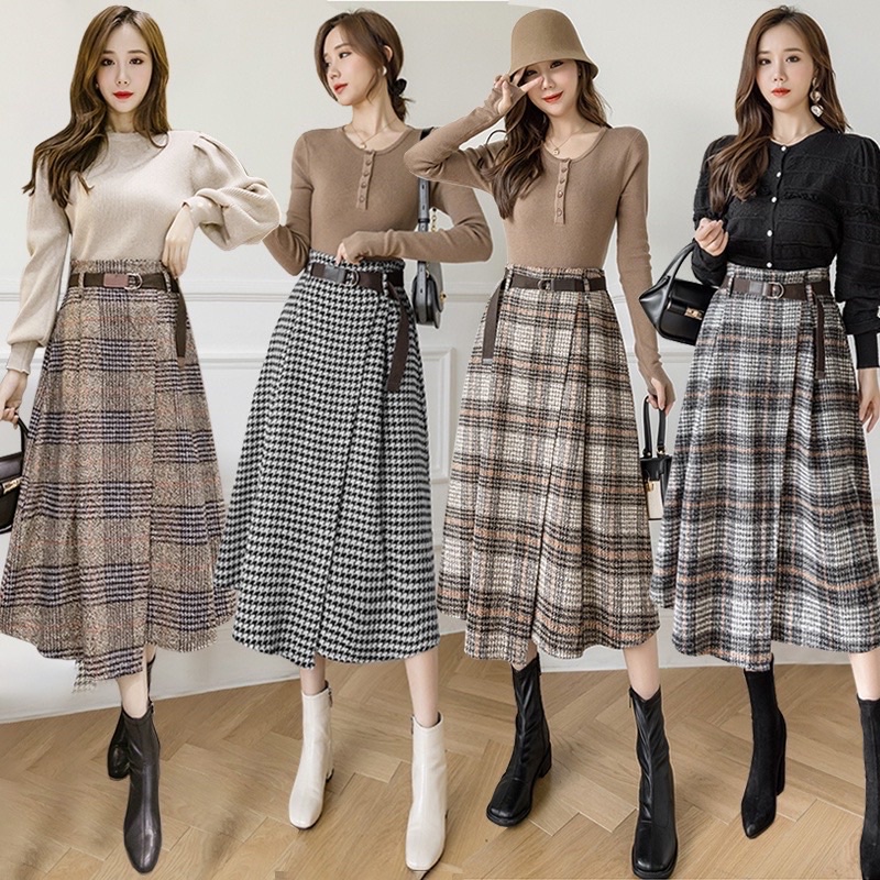 Rok maxi tweed long skirt rok autumn kerja panjang import hangat wanita