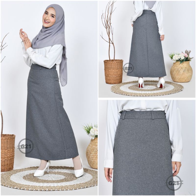 Rok Kerja Panjang Hitam Rok A Line Bahan Formal Kantor-Abu-abu