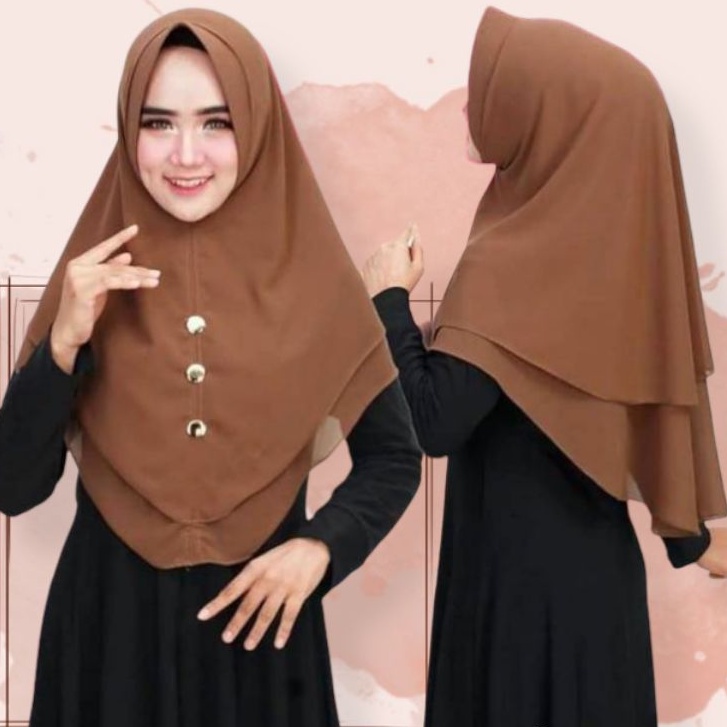 Hijab Khimar ceruty 2layer kancing gold / khimar ceruti dua layer kancing