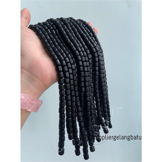 manik batu tabung 8mm black onyx hitam glossy akik bahan gelang kalung