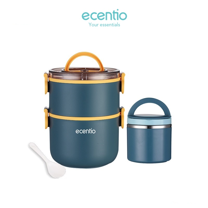 Tempat Makan ecentio Lunch Box Set Kotak Makan Anti Tumpah Rantang Rantang Susun 2 Plastik Dengan Se