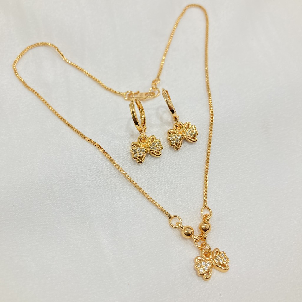 Set Perhaisan Anak Permata Lapis Emas Motif Kupu - Kupu Fashion Anak Aksesoris Perhiasan