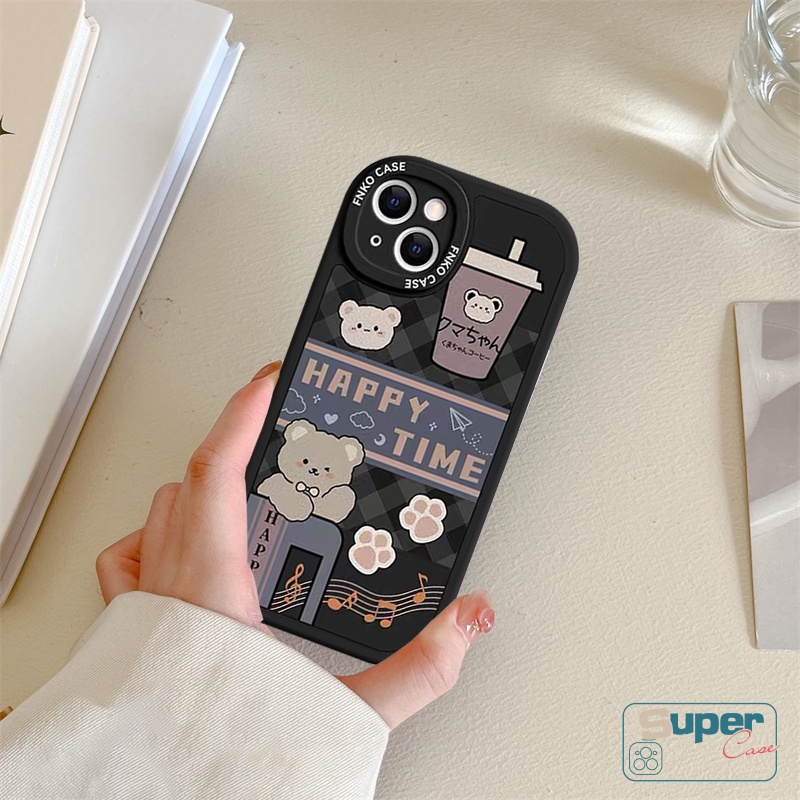 Case OPPO A17 A95 A15 A12 A57 A16 A78 A58 A17K A15s A96 A3S A55 A94 A16K A1K A31 A9 A5 A54 A5S A76 A7 A92 A74 A53 A33 A16E Reno 5F 8T B5 7 6 4 Beruang Kartun Lucu Soft Cover Teh Susu