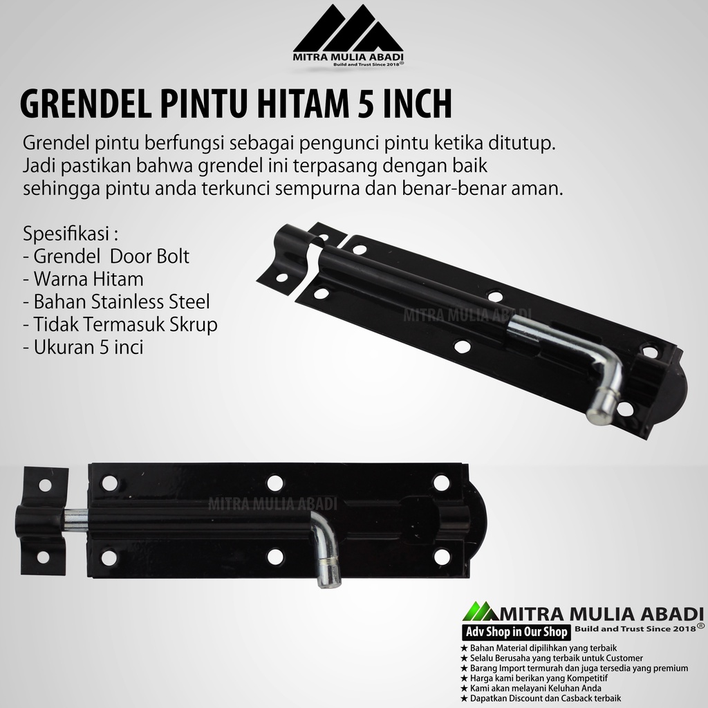 Slot Pintu Grendel 5 Inci Hitam