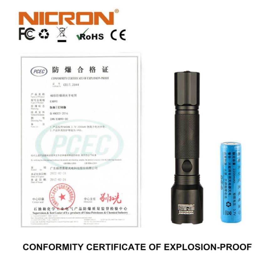 NICRON EXB90 - Slim Anti-Explosion Flashlight - Senter Portabel Tahan Air Rechargeablle 200 Lumens