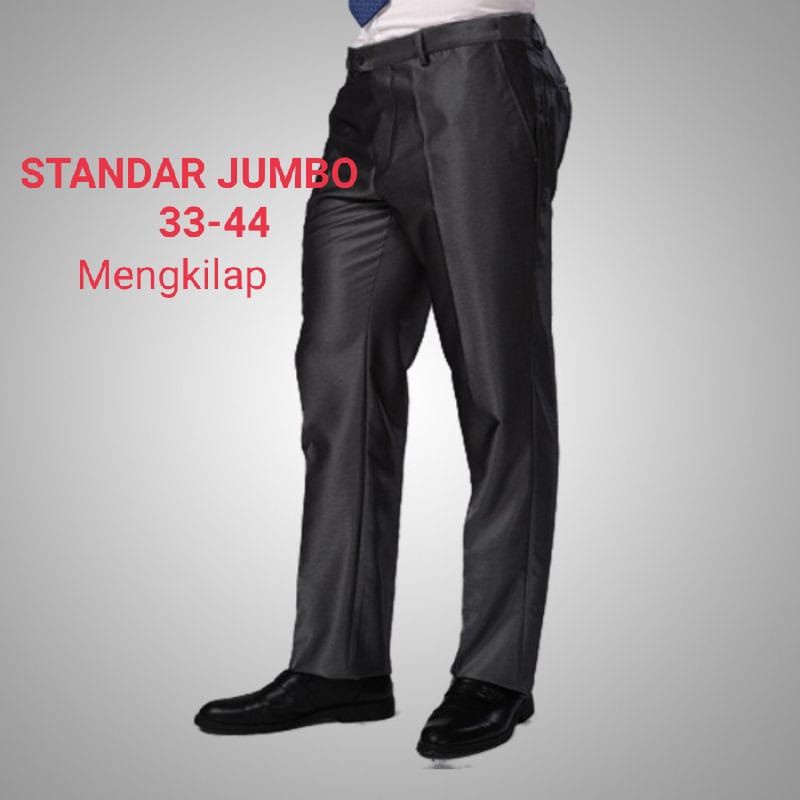 Celana Formal Pria Jumbo Slim Fit Mengkilap Metalik Kerja Kantor