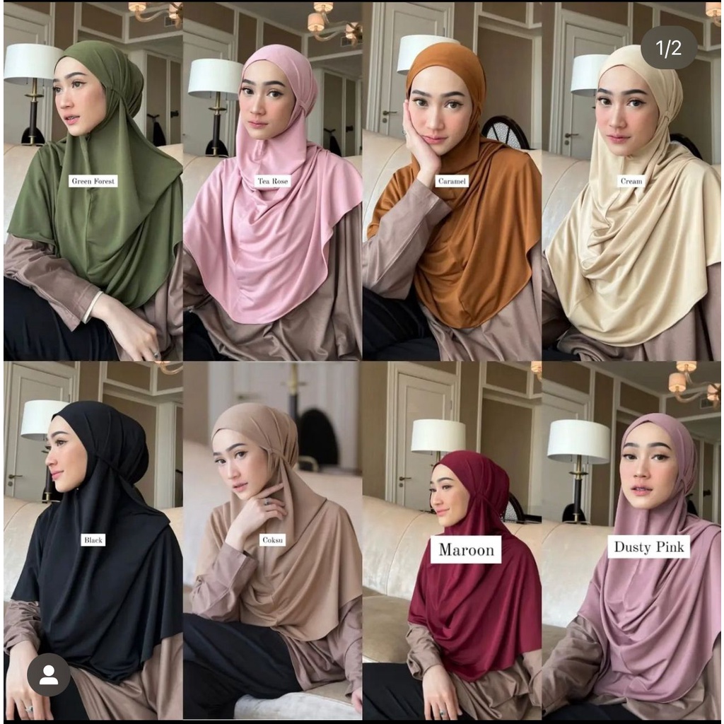 (KJI) HIJAB BERGO INAURA CIRCLE MARYAM INSTAN TALI JERSEY JUMBO