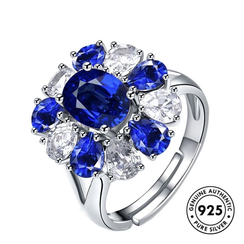 Cincin Sterling Silver 925 Model Tetesan Air Dengan Batu Safir Untuk Wanita Sapphire