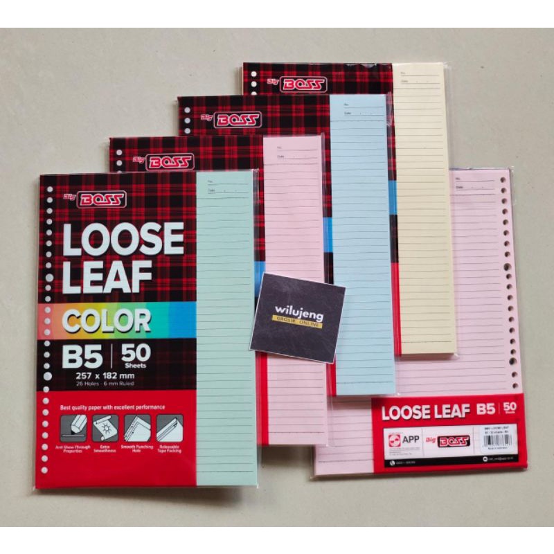 

Kertas File Binder Loose Leaf Big Boss B5 Warna Warni 50 lbr (pak) (200gr)