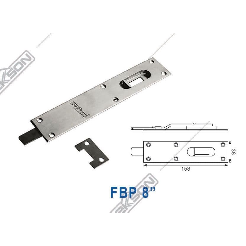 Flush Bolt Plate Dekkson FBP 8&quot; SSS Grendel Pintu lipat Dekson 20cm