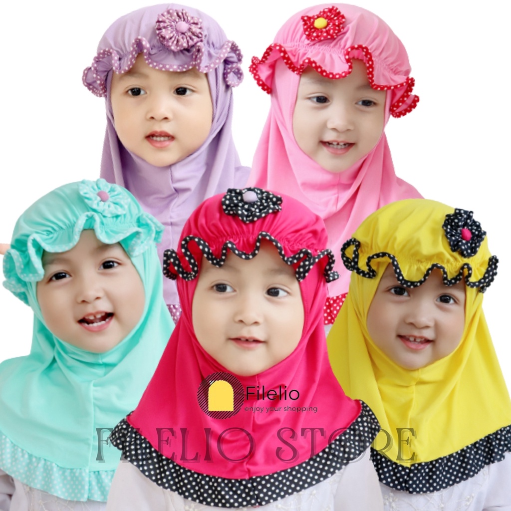 TERMURAH Hijab Anak Perempuan Topi List Polka Jilbab Anak Anak Kerudung Bayi Murah Krudung Anak