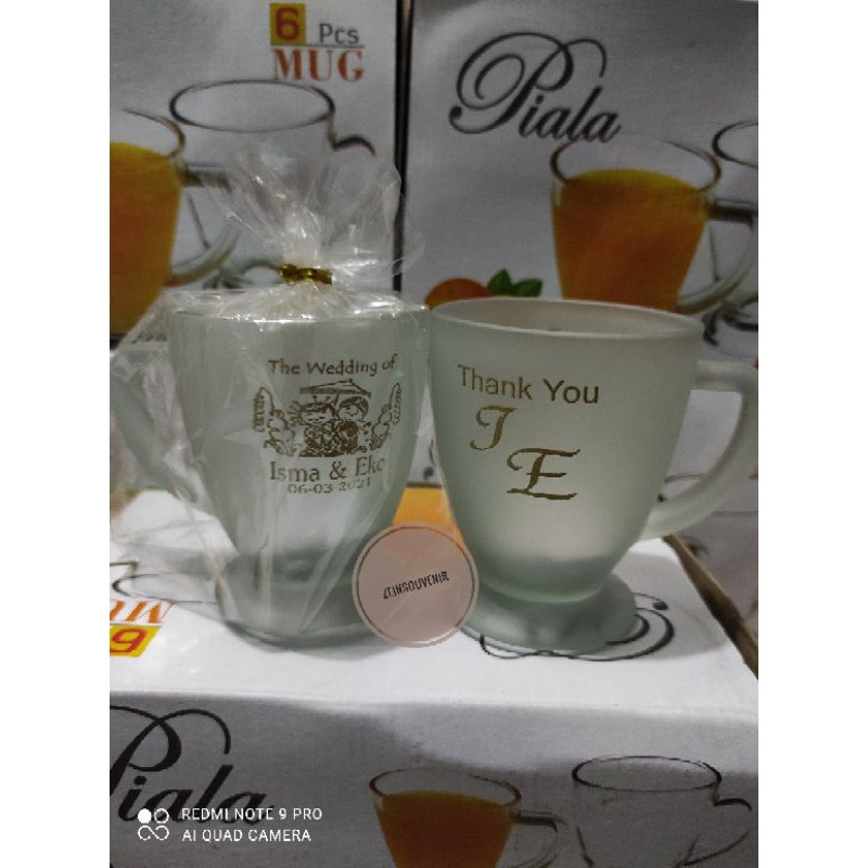 Souvenir gelas doff Piala kemas plastik free sablon nama