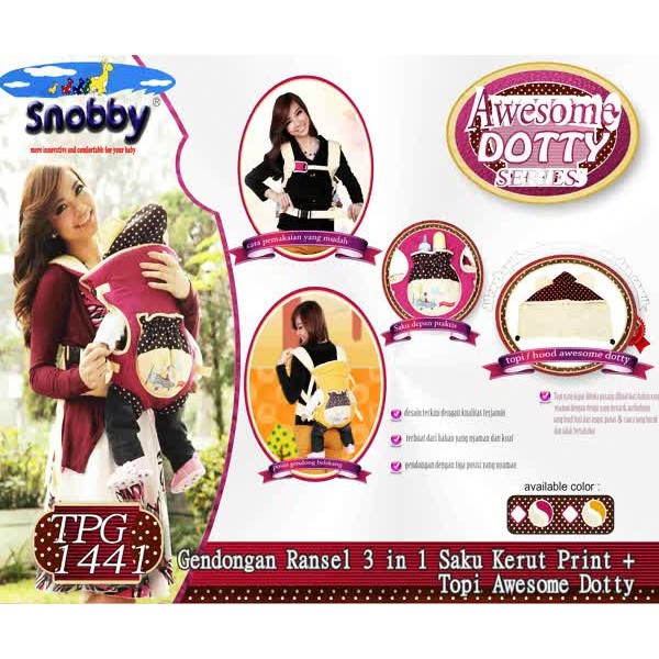 SALE Snobby Gendongan Ransel 3 in 1 Saku Kerut Awesome Dotty TPG 1441