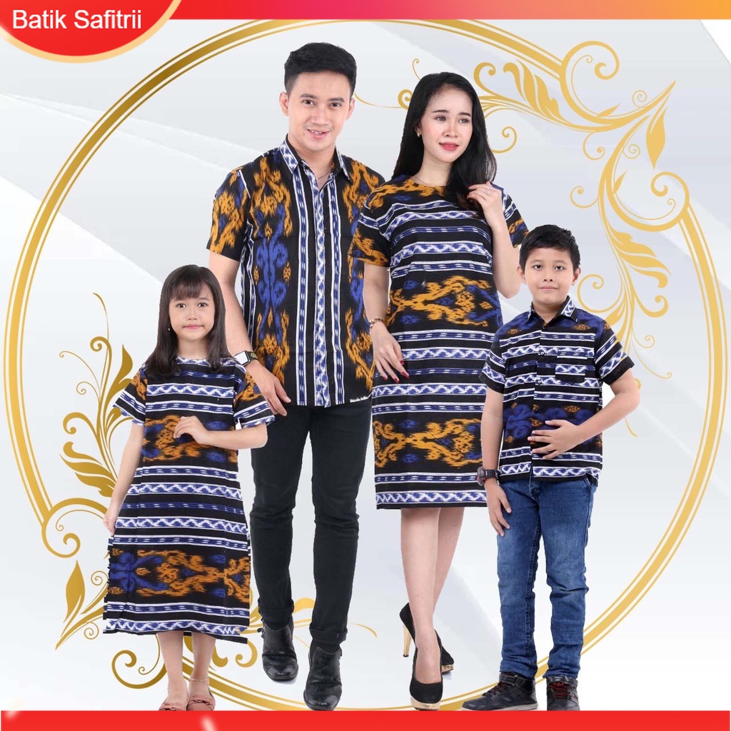 Couple Keluarga - Batik Keluarga Natal - Ibu Bapak Anak - Motif Tenung Songket Andin Biru - Dress Tu