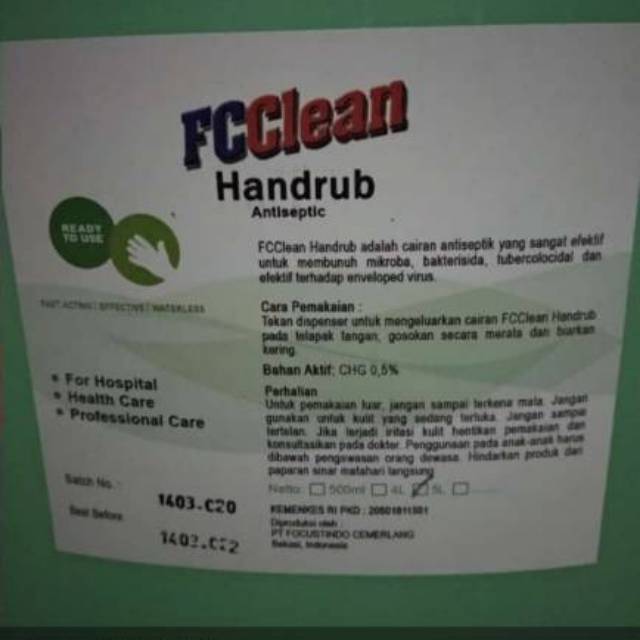 Handrub Sanitizer FC Clean Uk 5L