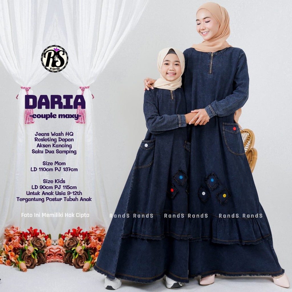 Gamis Jeans Couple Maxy DARIA By Rands ORI  mom LD  110  Panjang  137  KIDS LD 90 Panjang 115