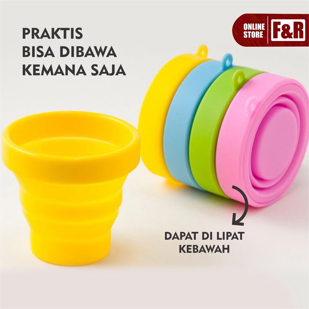 Cangkir Gelas Lipat Tarik Wadah Tempat Minum Silikon Anti Pecah Portable Travel Silicone Folding Cup