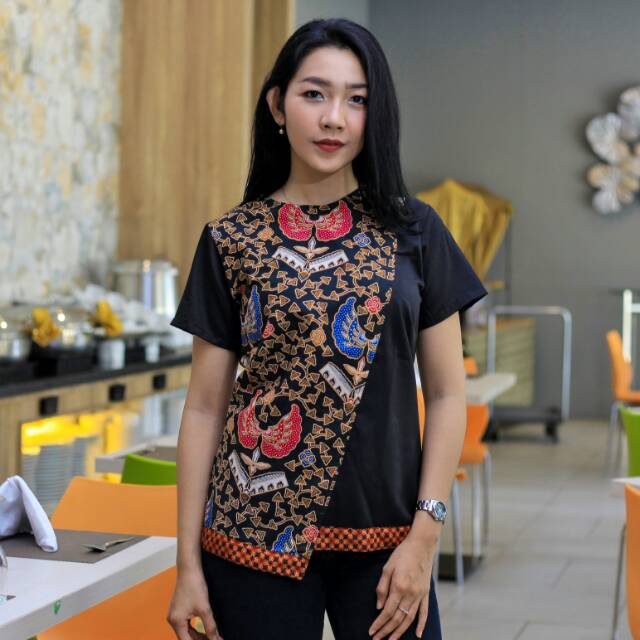 Blouse Batik Kerja Hitam M L XL XXL