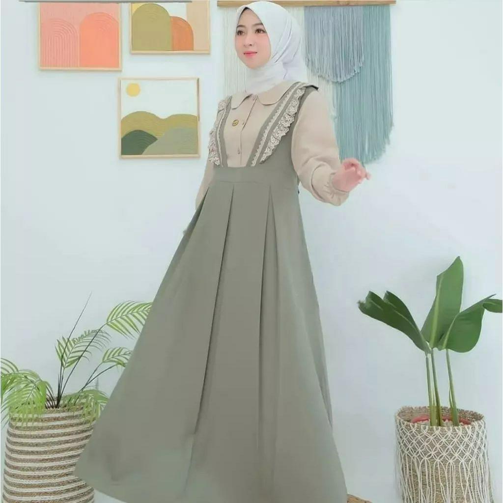 MONA dress Gamis sage RENDA gaun pesta terbaru Baju kondangan mewah aplikasi renda gamis sultan fashion wanita muslimah