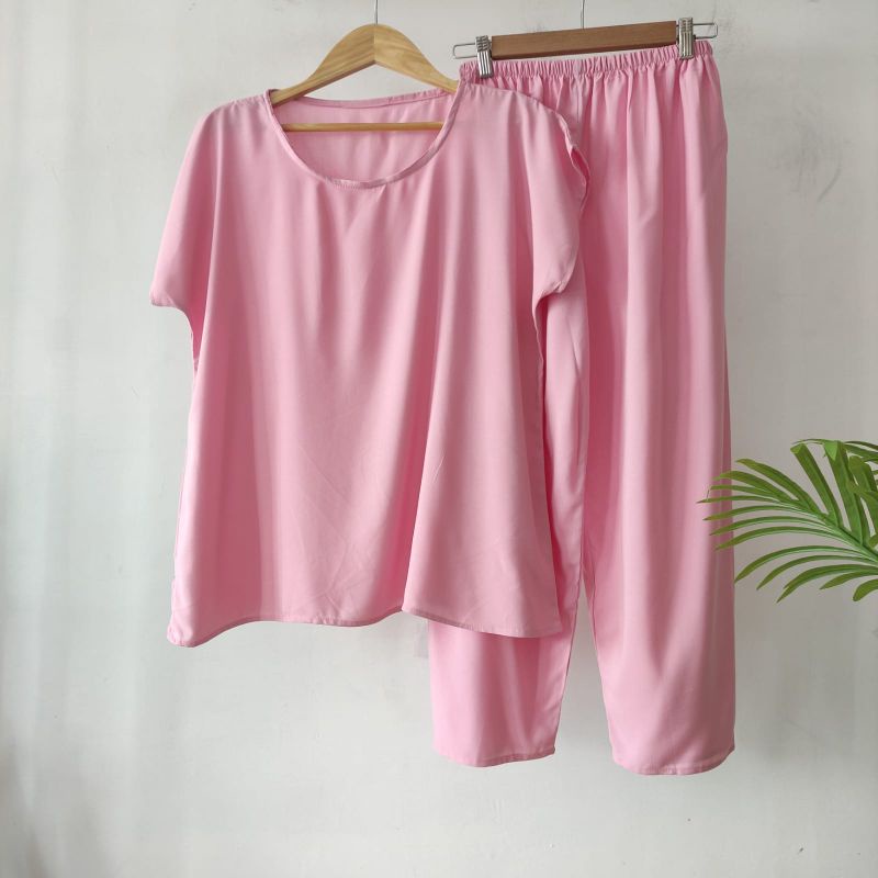PAKET 4 PCS 100 RB SETELAN ANDIN / SECEL PAJAMAS/BAJU TIDUR SANTAI-PINK 4 PCS
