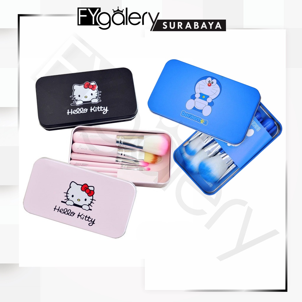 FYGALERYSURABAYA Brush Make Up Set 6 in 1 Motif Hello Kitty Doraemon Tabung Makeup Box