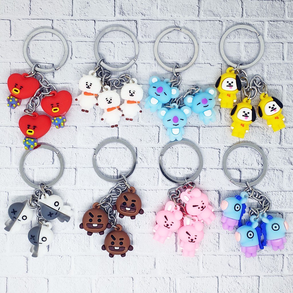 GANTUNGAN KUNCI MINI 3 RANTAI GABUNG - GANTUNGAN TRIPLE BTS BT21 KPOP - BTS KEY CHAIN MINI BT21 BTS - GANTUNGAN KUNCI BTS BT21 - GANTUNGAN LUCU