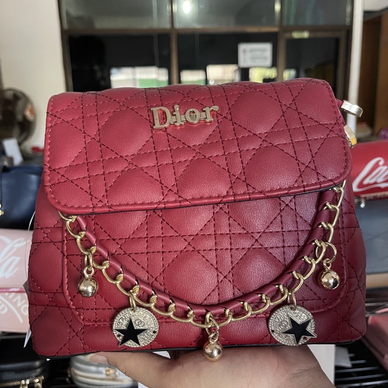 Tas Slempang wanita Sling Bag Dior Kulit Sintetis Aksesoris Gantungan Rantai