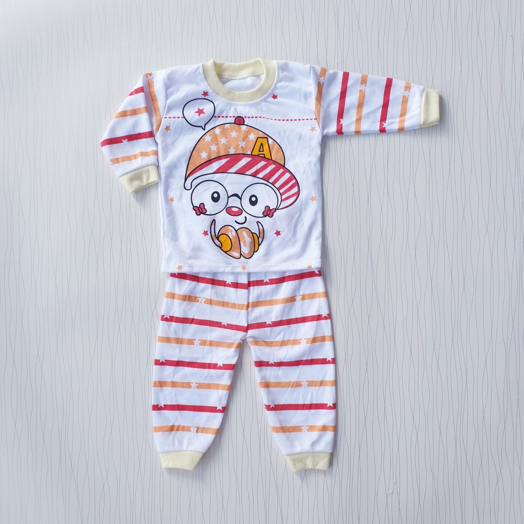 setelan piyama anak  unisex usia 0-18 bulan / baju  tidur bayi salur rainbow  &lt; 1 tahun