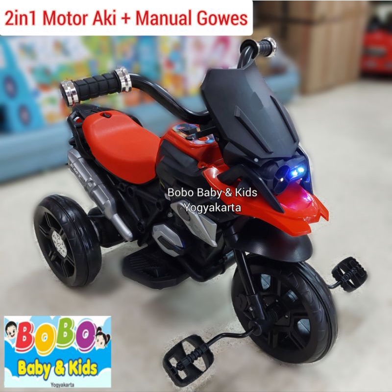 Motor Aki + Sepeda Gowes Model BMW 2in1 motoran aki anak sepeda roda 3 motor mainan aki anak