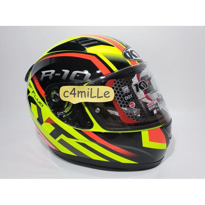 LANGSUNG KIRIM HELM KYT R10 FLAT VISOR SUPER FLUO YELLOW FLUO RED FLUO FULL FACE MURAH
