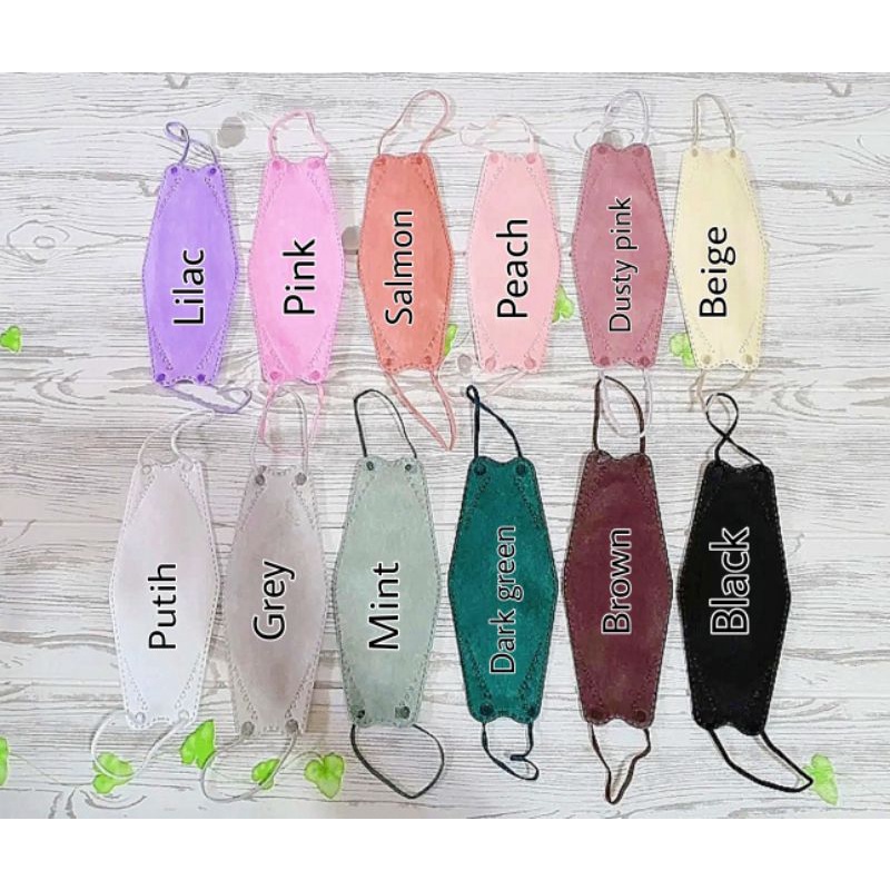 MASKER KF94 4 PLY WARNA/ ISI 10 PCS/ 4 PLY/LILAC/BEIGE/DUSTY PINK/ BROWN/DARK GREEN/PINK