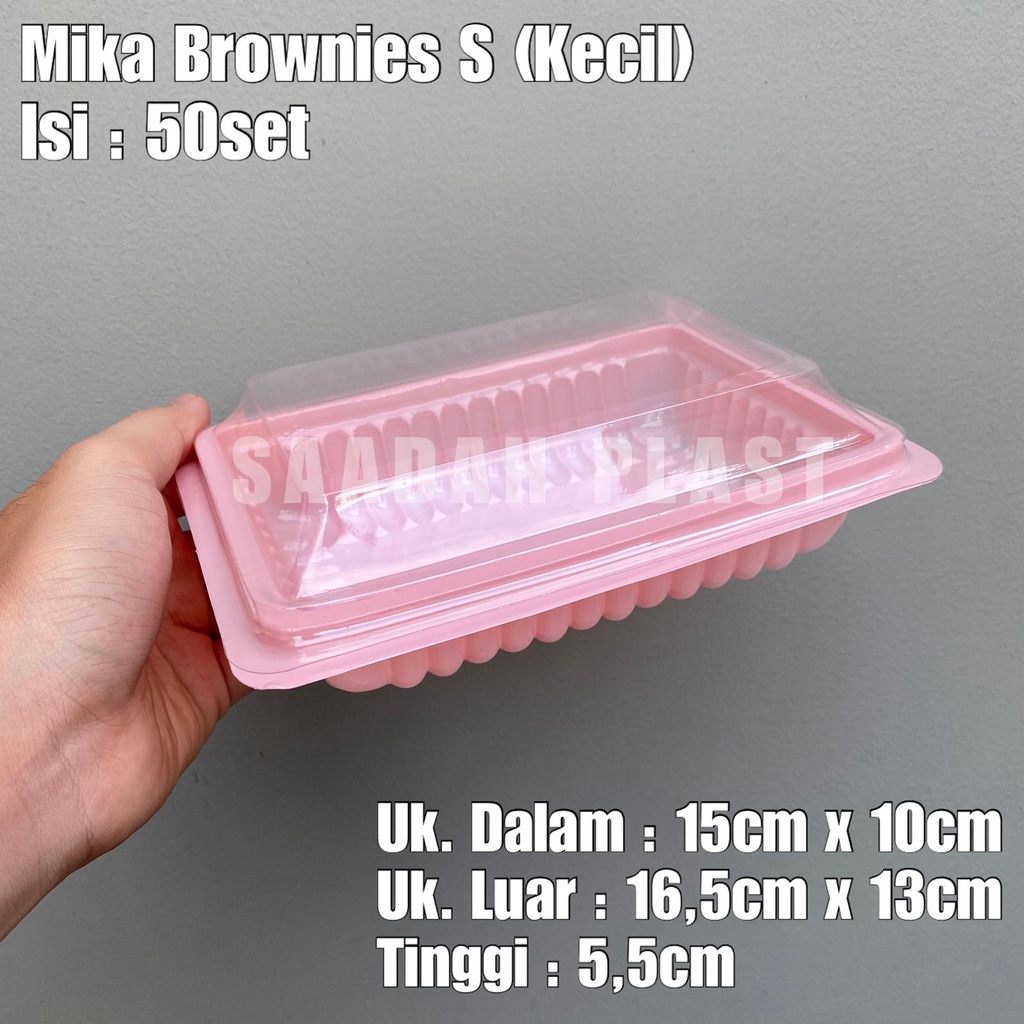 Mika Brownies S Kecil @50SET / Tray Bento Kotak Bronis Kue Bolu Coklat - Putih - Pink