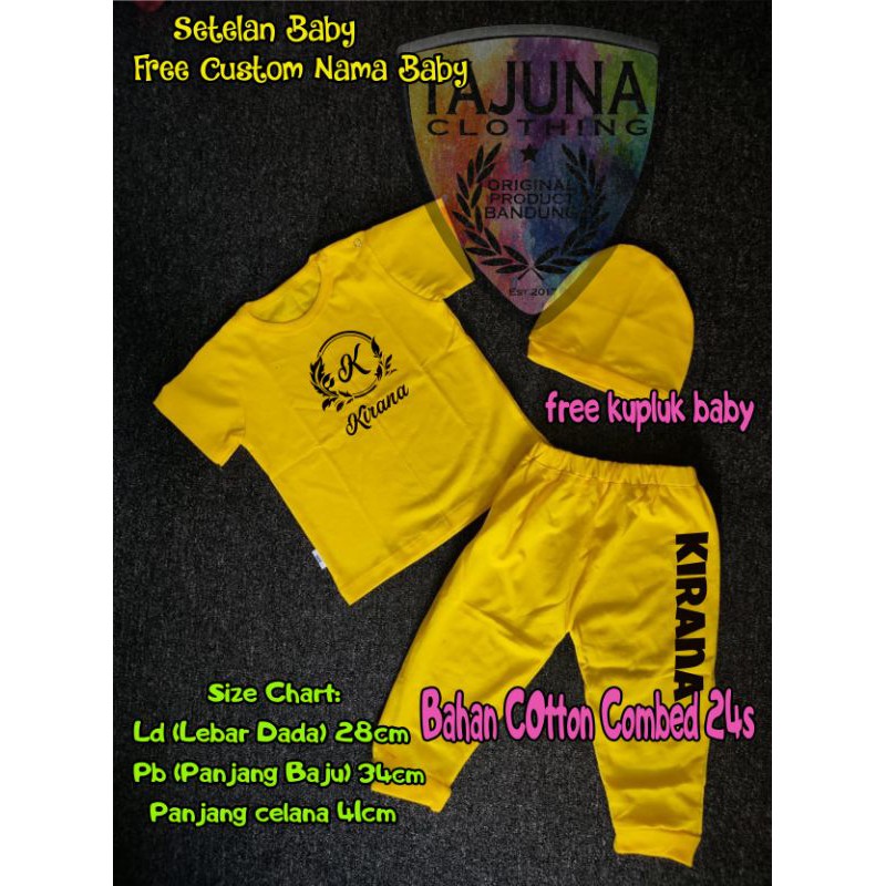 custom setelan baby sablon nama anak atau kata kata cotton combed 24s premium