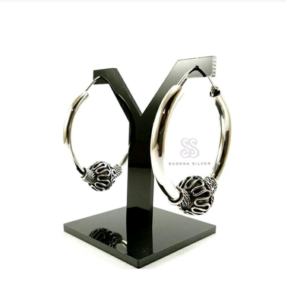 Anting Giwang Motif Bola Perak Silver 925 Bali Handmade