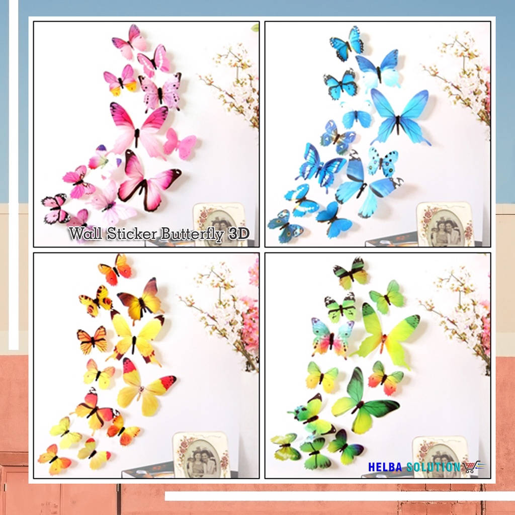 12pcs Stiker Dinding 3D Kupu Kupu Dekorasi Hiasan Kamar Wall Sticker Butterfly PVC