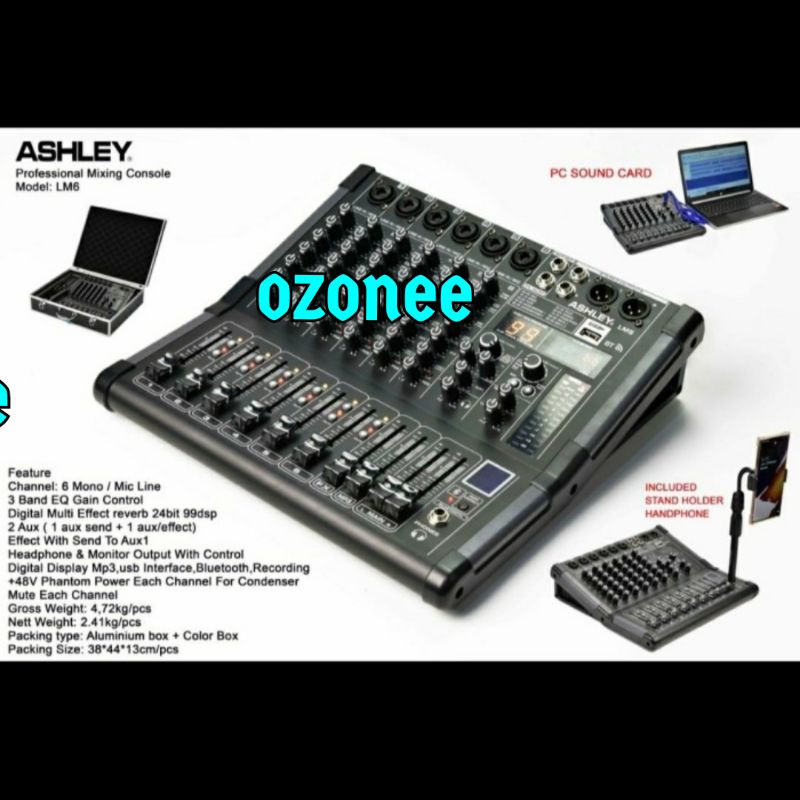 MIXER AUDIO ASHLEY LM6 LM 6 USB BLUEETOOTH 6 CHANNEL ORI + KOPER