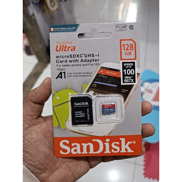 MEMORI SANDISK 128GB + ADAPTOR BISA BUAT KAMERA DXLR GARANSI 1 TAHUN