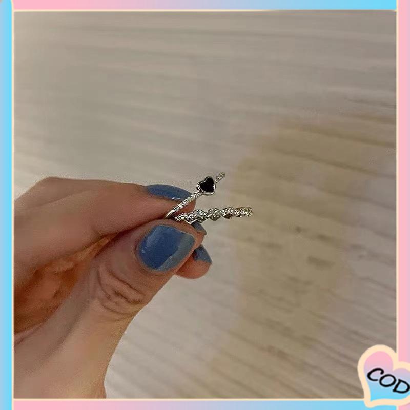 COD❤️ 2 pcs Cincin Zirkon Hitam Wanita High-end Fashion Kepribadian Jari Telunjuk Cincin-A.one