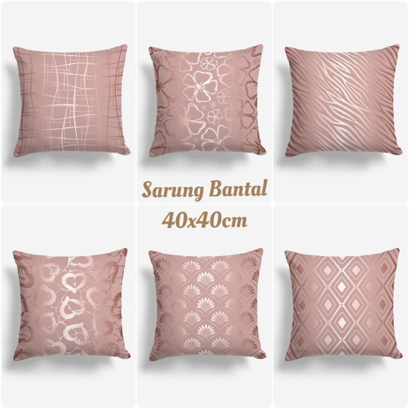 SARUNG BANTAL SOFA PRINT MOTIF ROSEGOLD PINK ABSTRAK 40X40 CM