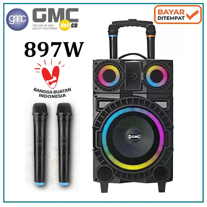 Speaker Gmc 897W Speaker Bluetooth Portable TROLI Free Mic 2pcs