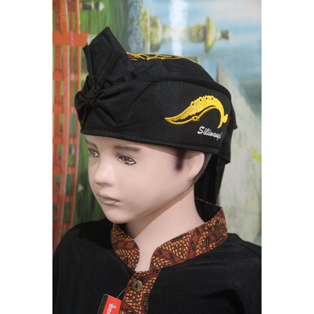 iket kepala blangkon sunda tradisional jawa bordir kujang macan anak dan dewasa atas full tutup (IKTA HITAM)