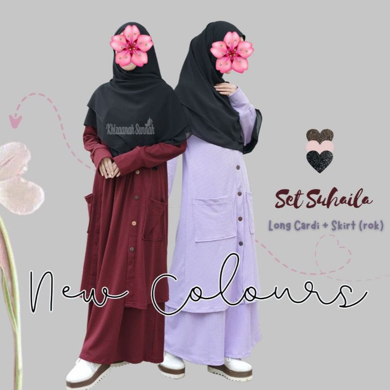 Khizaanah Sunnah - Set suhaila By Khizaanah Sunnah Set Long Cardi + Rok bahan Waffle Uniqlo