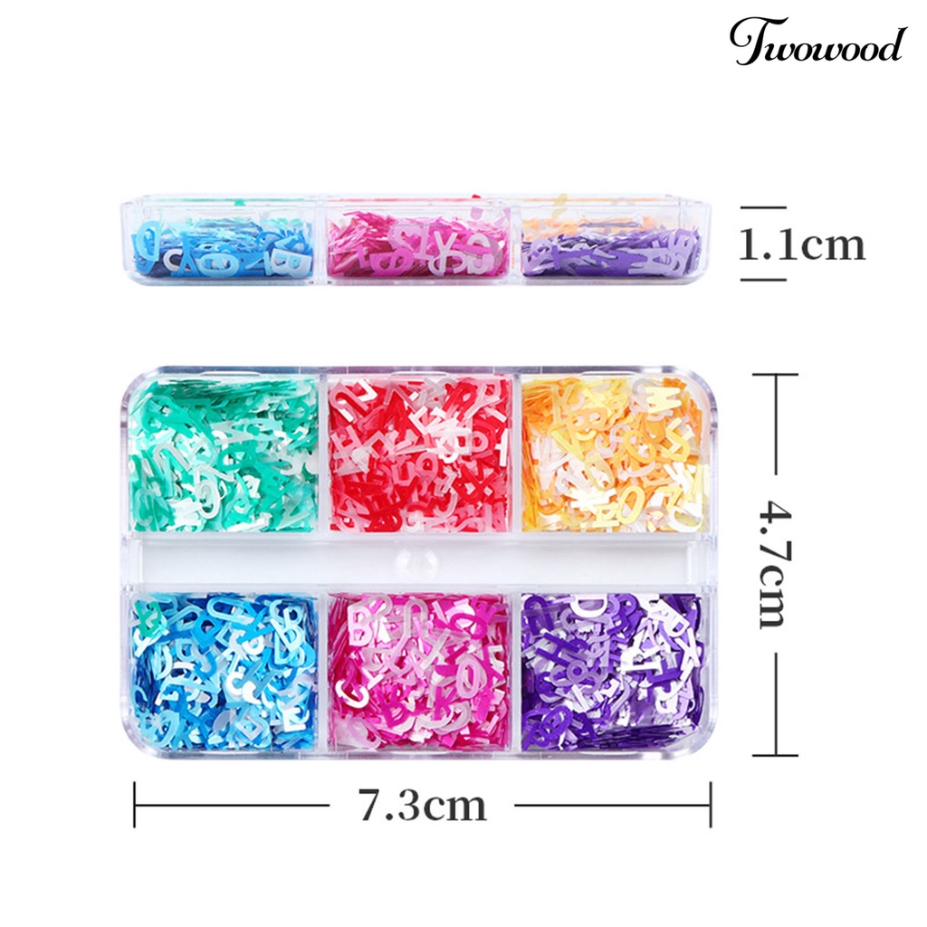 6 Grids Manicure Glitter Portable Bahan PET Light Matte 26 Huruf Inggris Untuk Anak Perempuan